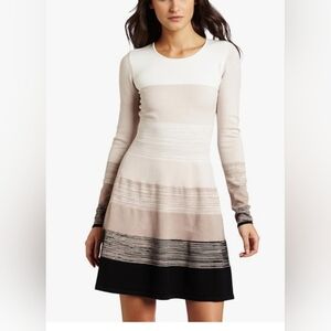 BCBG MAX AZRIA ELITA STRIPED COMBO LONG SLEEVES DRESS WOMEN'S LARGE
